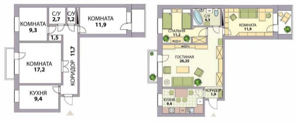 Виды перепланировки квартир, идеи, примеры