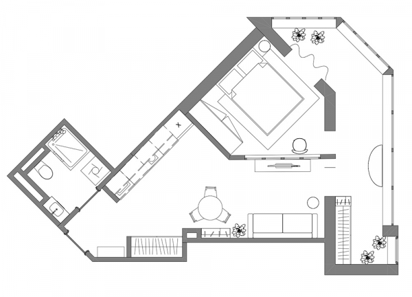 Красочный дизайн маленькой квартиры со сложной планировкой в Алматы(45 кв. м) Красочный дизайн маленькой квартиры со сложной планировкой в Алматы(45 кв. м)