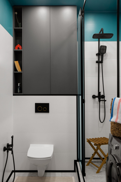 Красочный дизайн маленькой квартиры со сложной планировкой в Алматы(45 кв. м) Красочный дизайн маленькой квартиры со сложной планировкой в Алматы(45 кв. м)