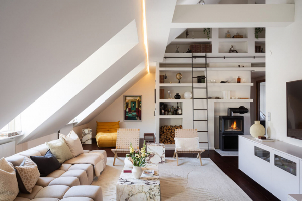 Роскошный интерьер мансардной квартиры в Стокгольме