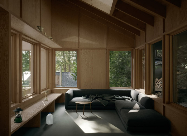 Стильный интерьер в окружении леса в Канаде