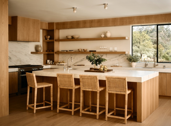 Теплый современный дизайн одноэтажной виллы на холме в Калифорнии Теплый современный дизайн одноэтажной виллы на холме в Калифорнии