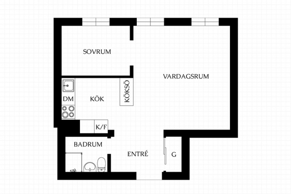 Красивые глубокие оттенки стен в дизайне небольшой двушки в Швеции (44 кв. м)