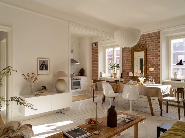 Скандинавский бохо: небольшая квартира с кирпичной стеной в Гетеборге (55 кв. м) Скандинавский бохо: небольшая квартира с кирпичной стеной в Гетеборге (55 кв. м)