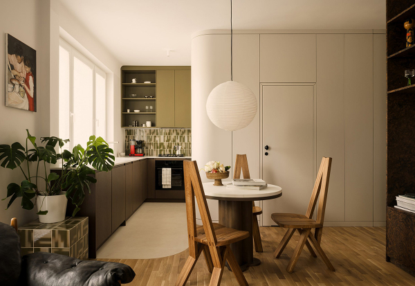 Строгий элегантный дизайн небольшой квартиры в модернистском доме в Варшаве (55 кв. м)