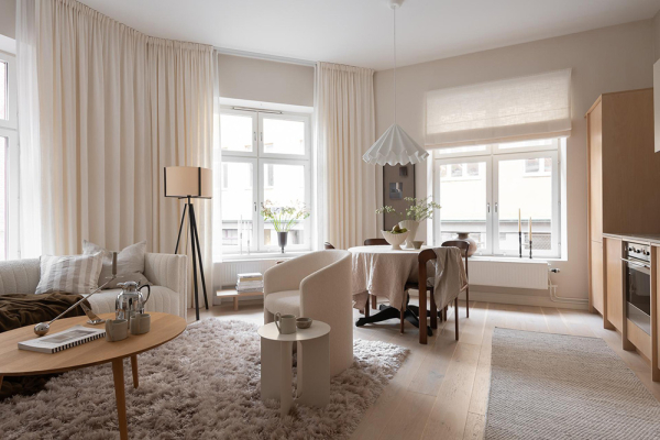 Кремовый интерьер современной скандинавской квартиры (66 кв.м) Кремовый интерьер современной скандинавской квартиры (66 кв.м)