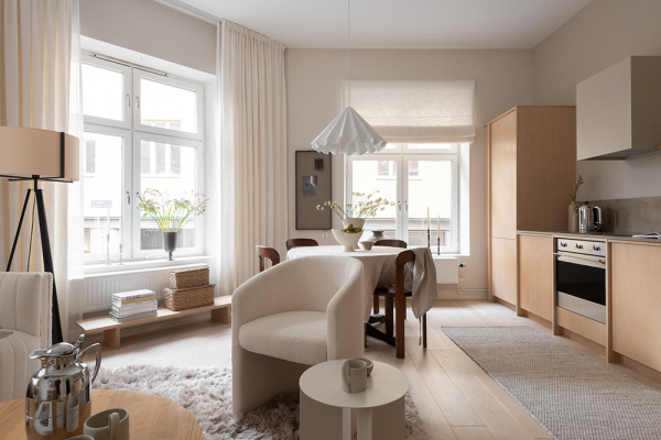 Кремовый интерьер современной скандинавской квартиры (66 кв.м) Кремовый интерьер современной скандинавской квартиры (66 кв.м)