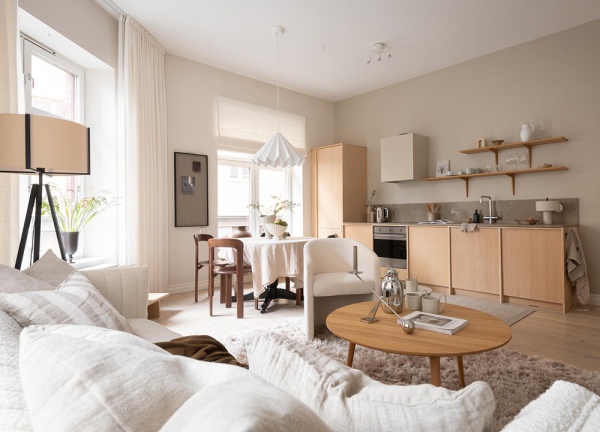 Кремовый интерьер современной скандинавской квартиры (66 кв.м) Кремовый интерьер современной скандинавской квартиры (66 кв.м)