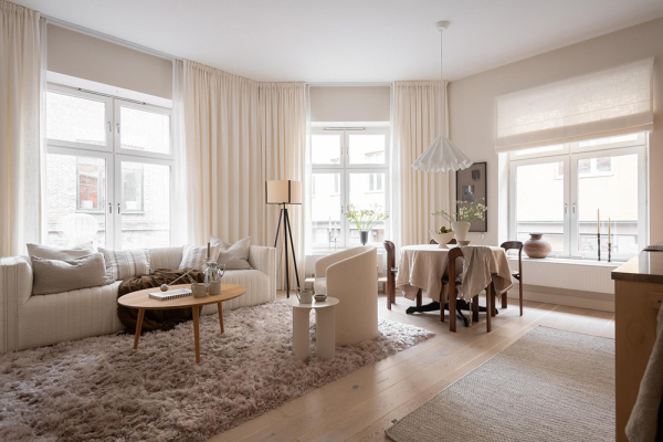 Кремовый интерьер современной скандинавской квартиры (66 кв.м) Кремовый интерьер современной скандинавской квартиры (66 кв.м)