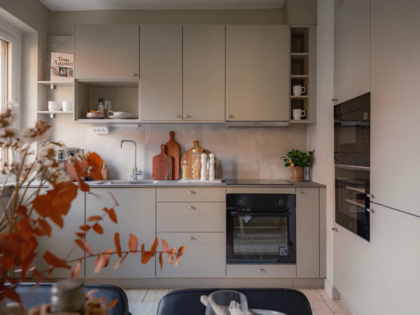 Тёплый монохромный интерьер бюджетной квартиры в Швеции (74 кв. м) Тёплый монохромный интерьер бюджетной квартиры в Швеции (74 кв. м)